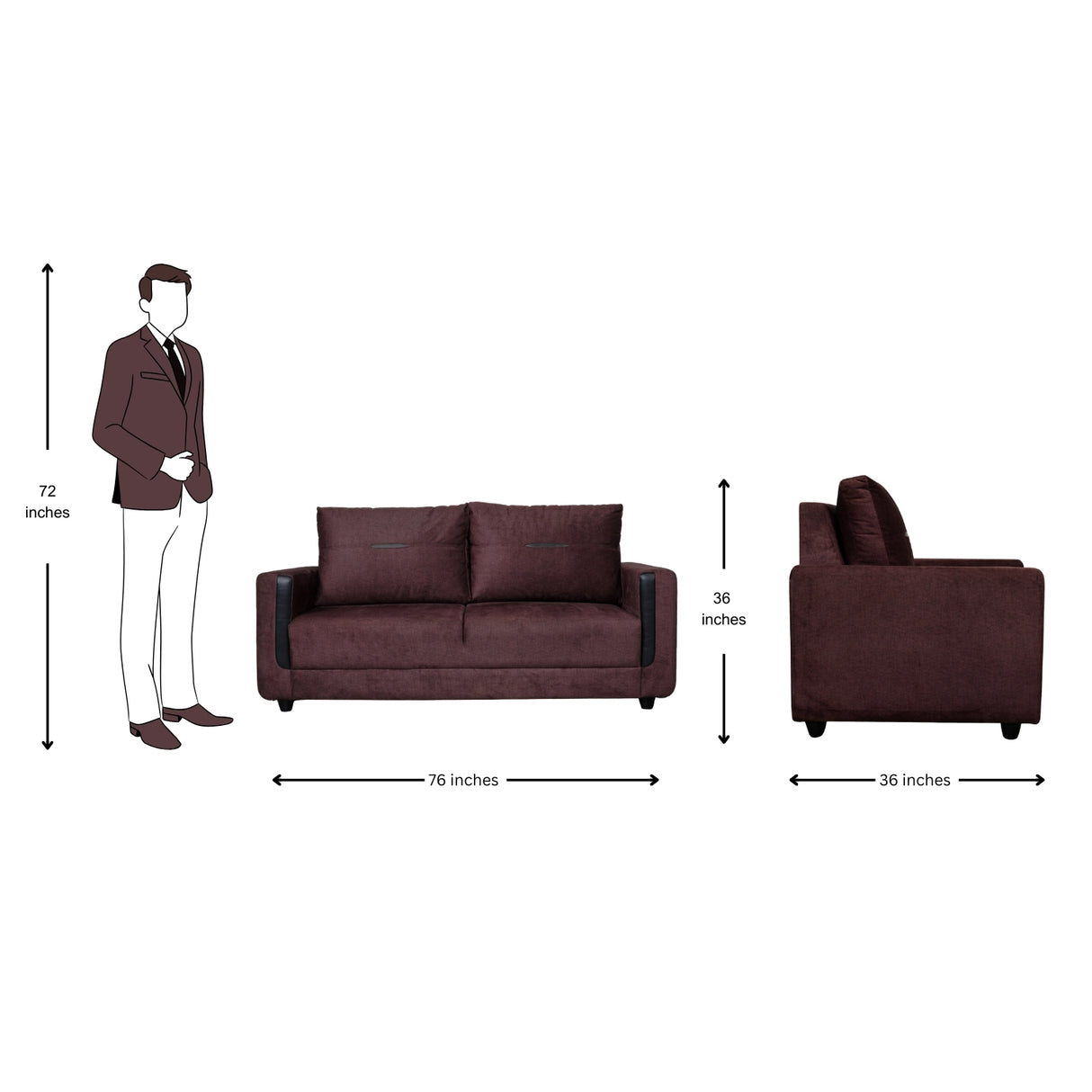Hague Fabric Sofa 3 Seater - Brown