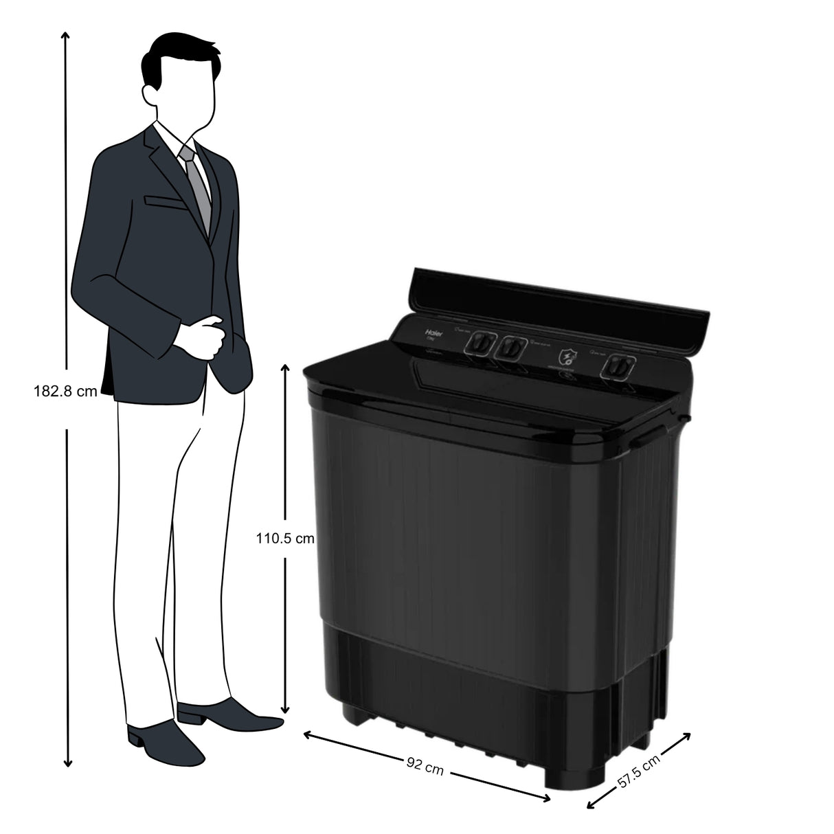 Haier Semi Automatic Washing Machine HTW140-178BK NOIDA SAWM 14 Kg - Black