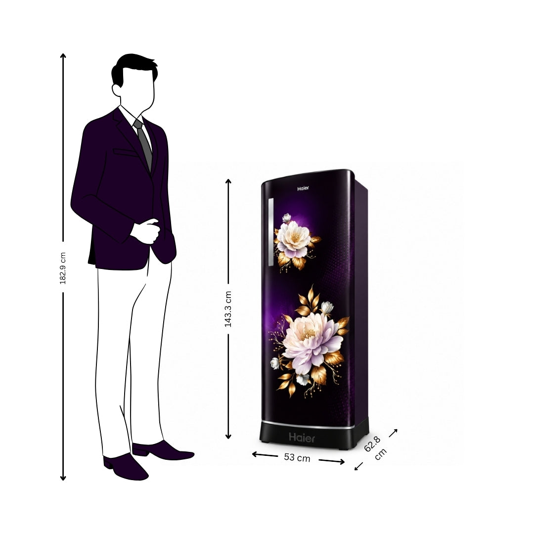 Haier HRD-2365PPFA-N Single Door Refrigerator with Base Drawer 215 L - Purple Freesia