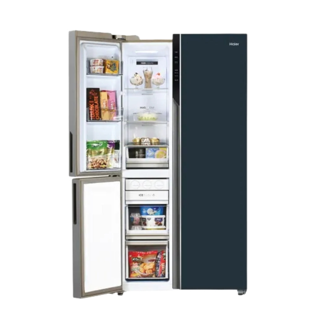 Haier HRT-683GOGU1 Three Door Vogue Side by Side Refrigerator 598 L - Grey Onyx Glass_Left Open View