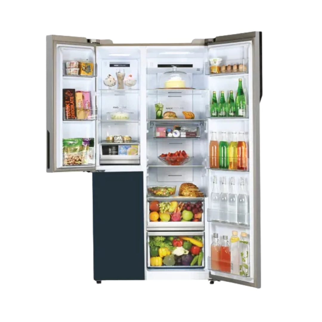 Haier HRT-683GOGU1 Three Door Vogue Side by Side Refrigerator 598 L - Grey Onyx Glass_Open View