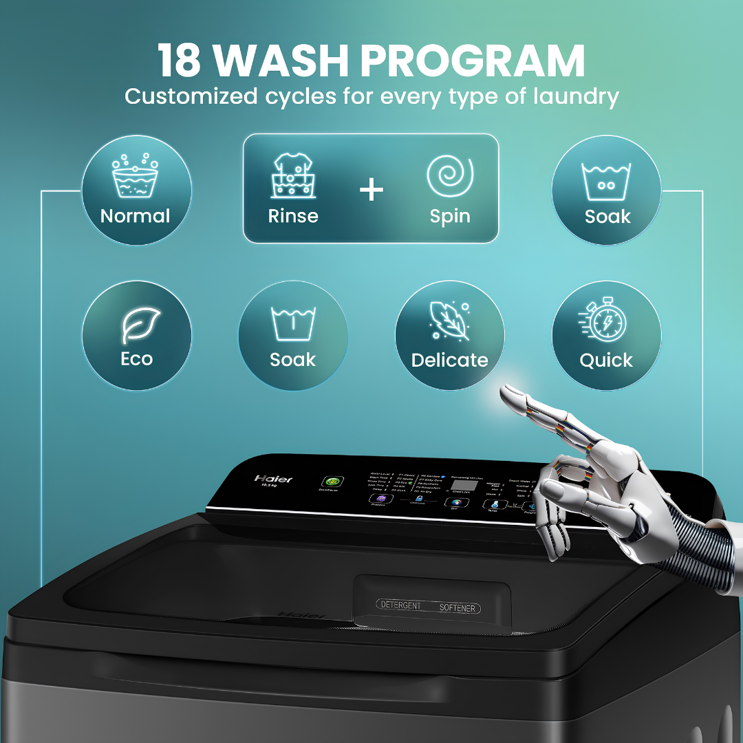 Haier HWM105-H688BK Fully Automatic Top Load Washing Machine 10.5 Kg - Black_Feature_3
