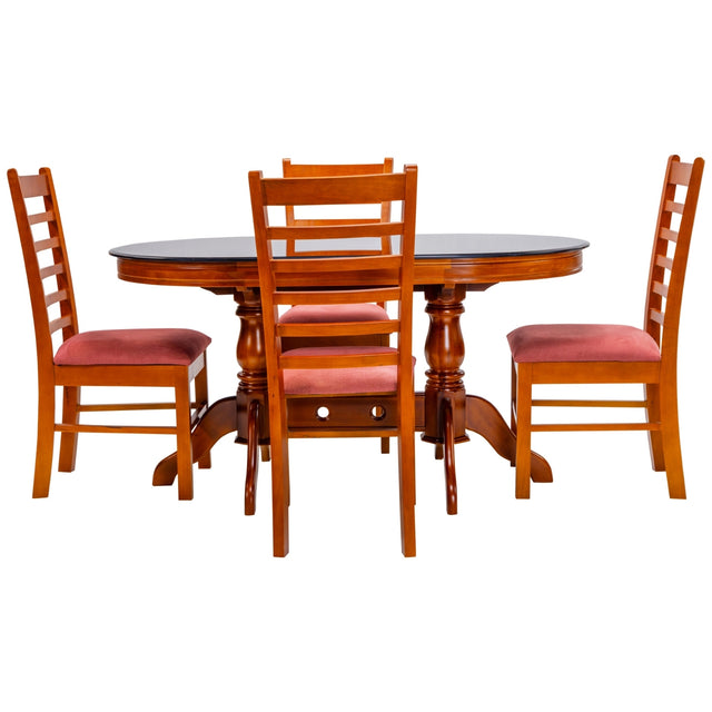 Hamilton Glass Top 4-Seater Dining Set - Teak Finish_1