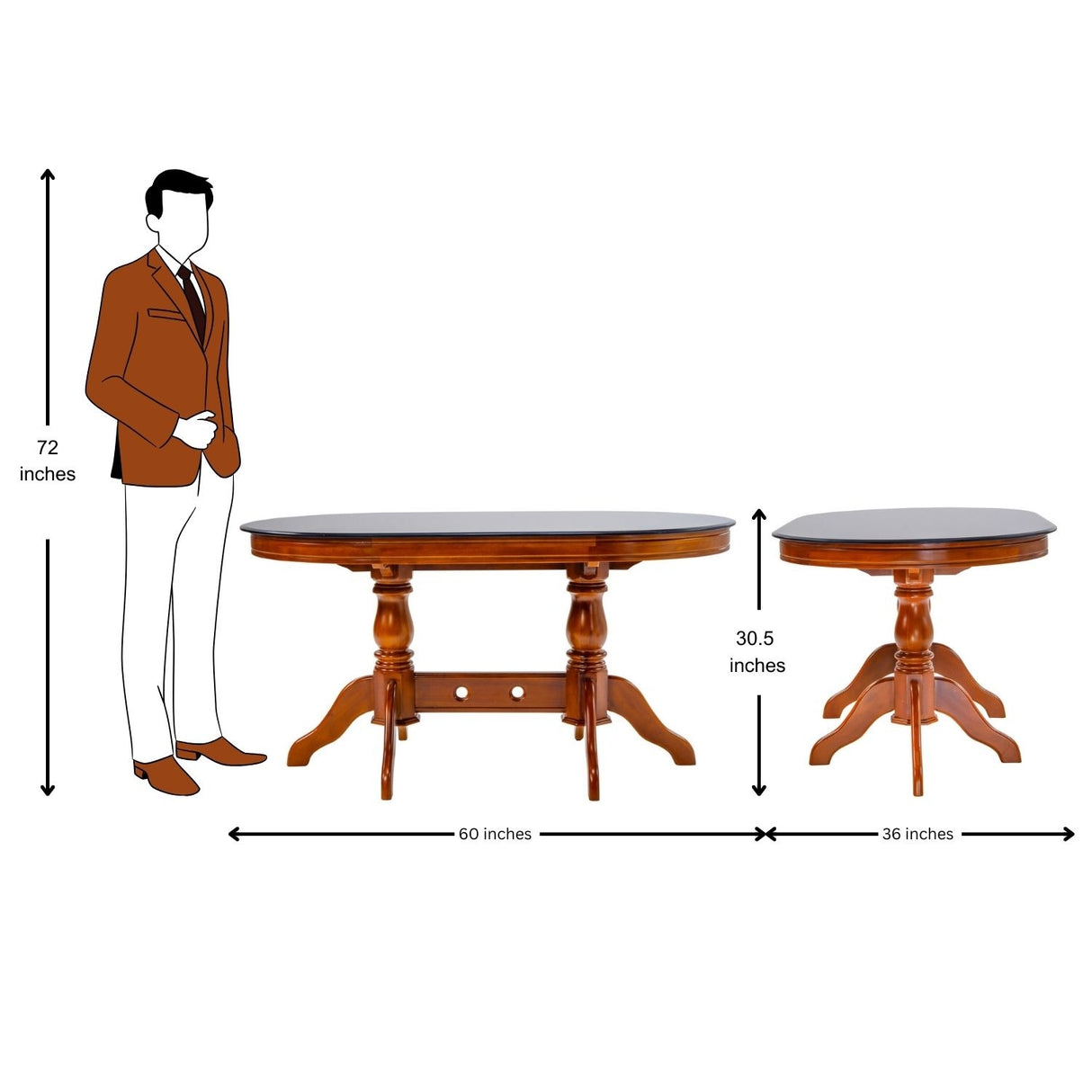 Hamilton Oval Glass Top Dining Table 4 Seater - Teak Finish_4