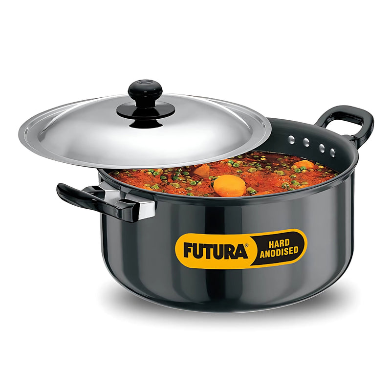 Hard Futura Anodised Cook-n-Serve Stewpot with SS Lid 5 L – Black