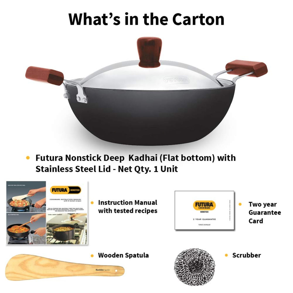 Hawkins Futura Deep Kadai With SS Lid 3.5 L - Black