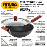 Hawkins Futura Non-Stick Wok With SS Lid 3L - Black