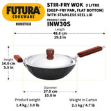 Hawkins Futura Non-Stick Wok With SS Lid 3L - Black