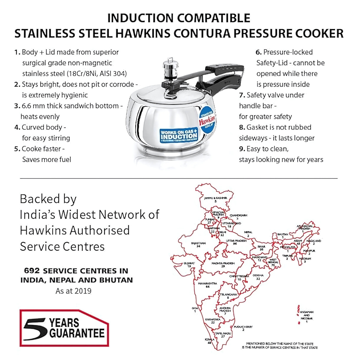 Hawkins Contura SS Pressure Cooker 5L