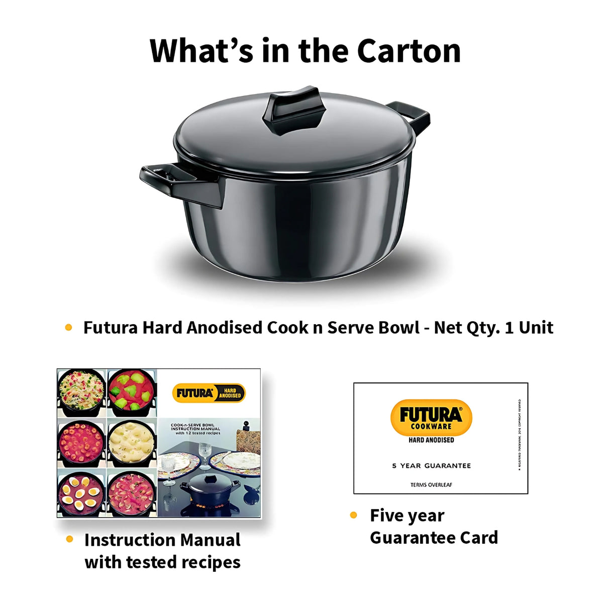 Hawkins Futura Hard Anodised Cook-n-Serve Bowl with Hard Anodised Lid 4 L – Black