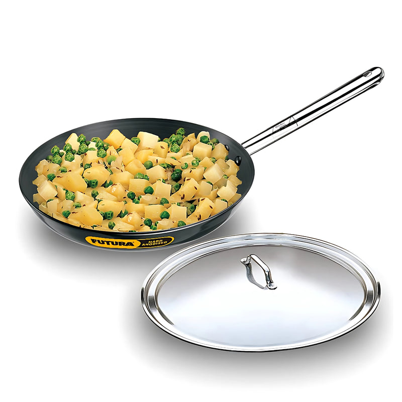 Hawkins Futura Hard Anodised Frying Pan with SS Lid 29 cm – Black