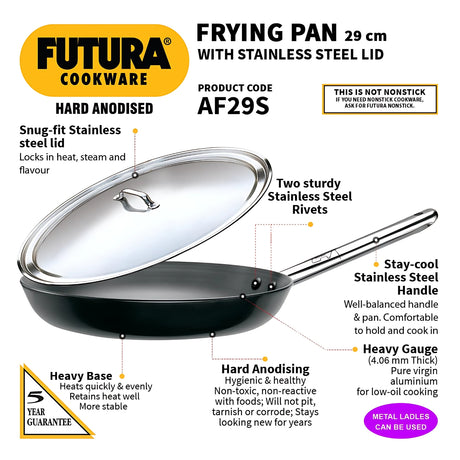 Hawkins Futura Hard Anodised Frying Pan with SS Lid 29 cm – Black