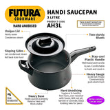 Hawkins Futura Hard Anodised Handi Saucepan with Hard Anodised Lid 3 L - Black