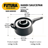 Hawkins Futura Hard Anodised Handi Saucepan with Hard Anodised Lid 3 L - Black