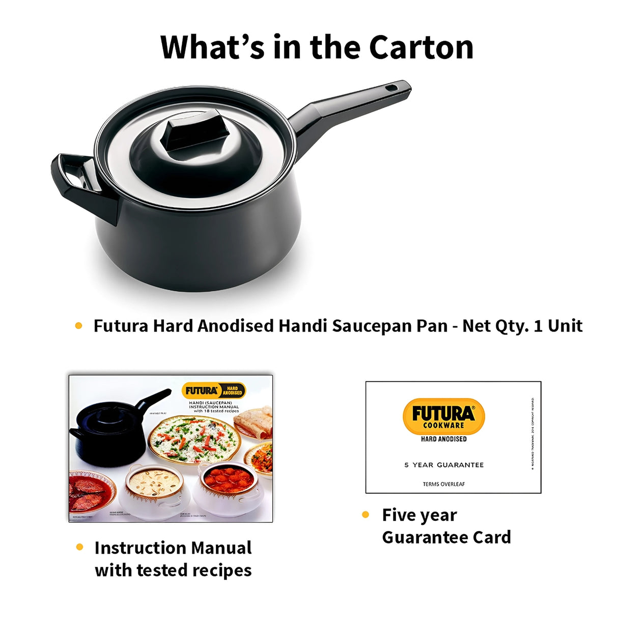 Hawkins Futura Hard Anodised Handi Saucepan with Hard Anodised Lid 3 L - Black