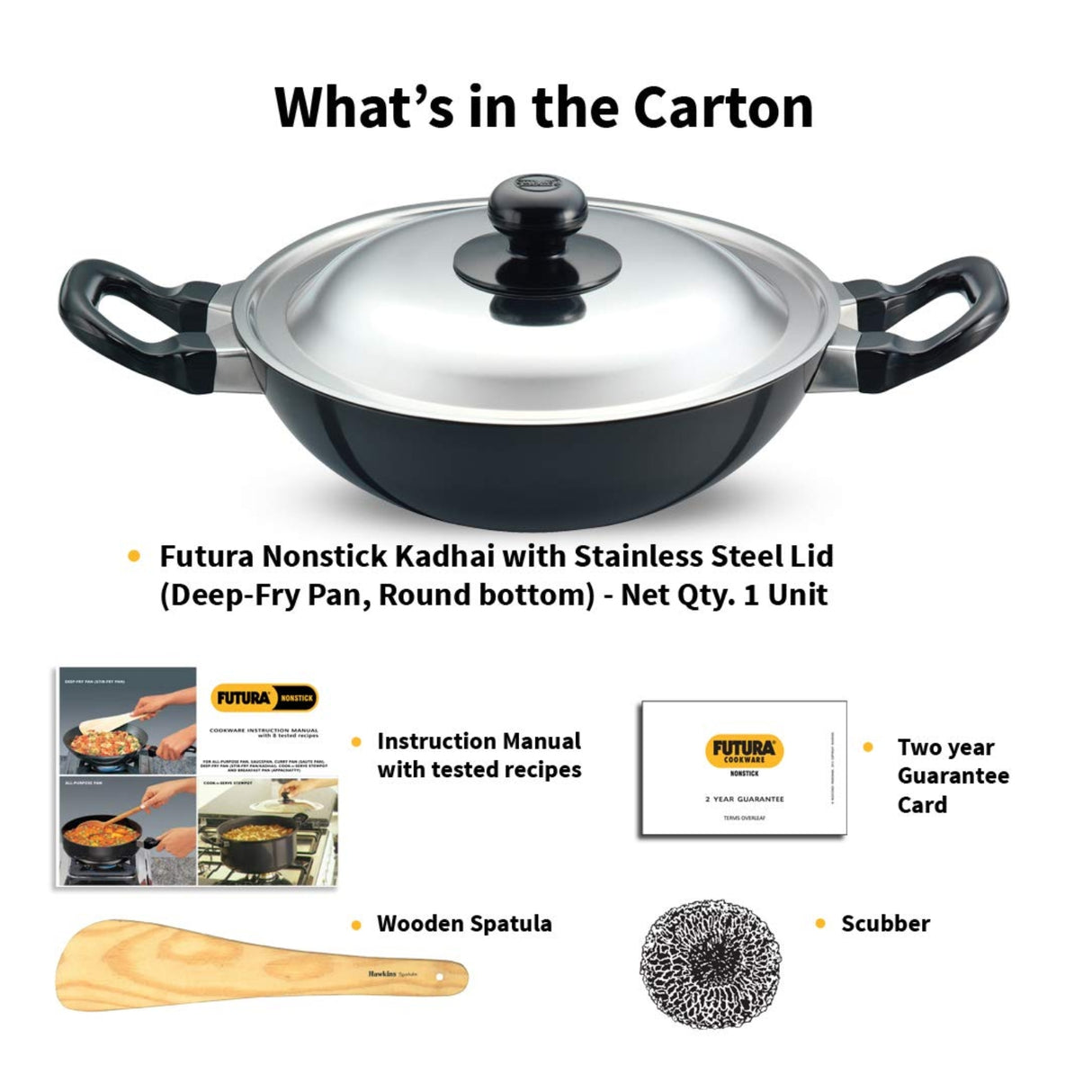 Hawkins Futura Kadai with SS Lid 1.5 L - Black