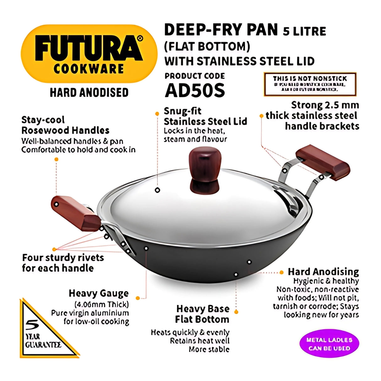 Hawkins Futura HA Deep Fry Pan with Lid 5 L - Black