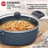 Hawkins Induction Compatible Ceramic NS Cook n Serve Bowl with Glass Lid 3 L - Grey