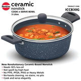 Hawkins Induction Compatible Ceramic NS Cook n Serve Bowl with Glass Lid 3 L - Grey