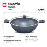 Hawkins Induction Compatible Ceramic NS Deep Kadhai with Glass Lid 5 L - Grey