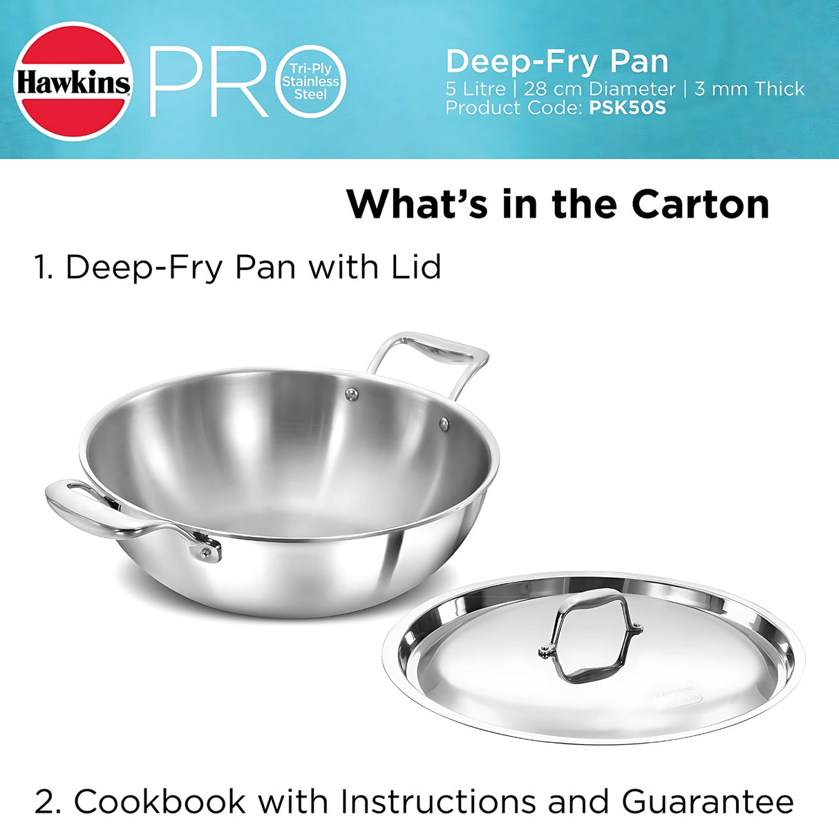 Hawkins Pro Tri-Ply Deep Fry Pan with SS Lid 5 L