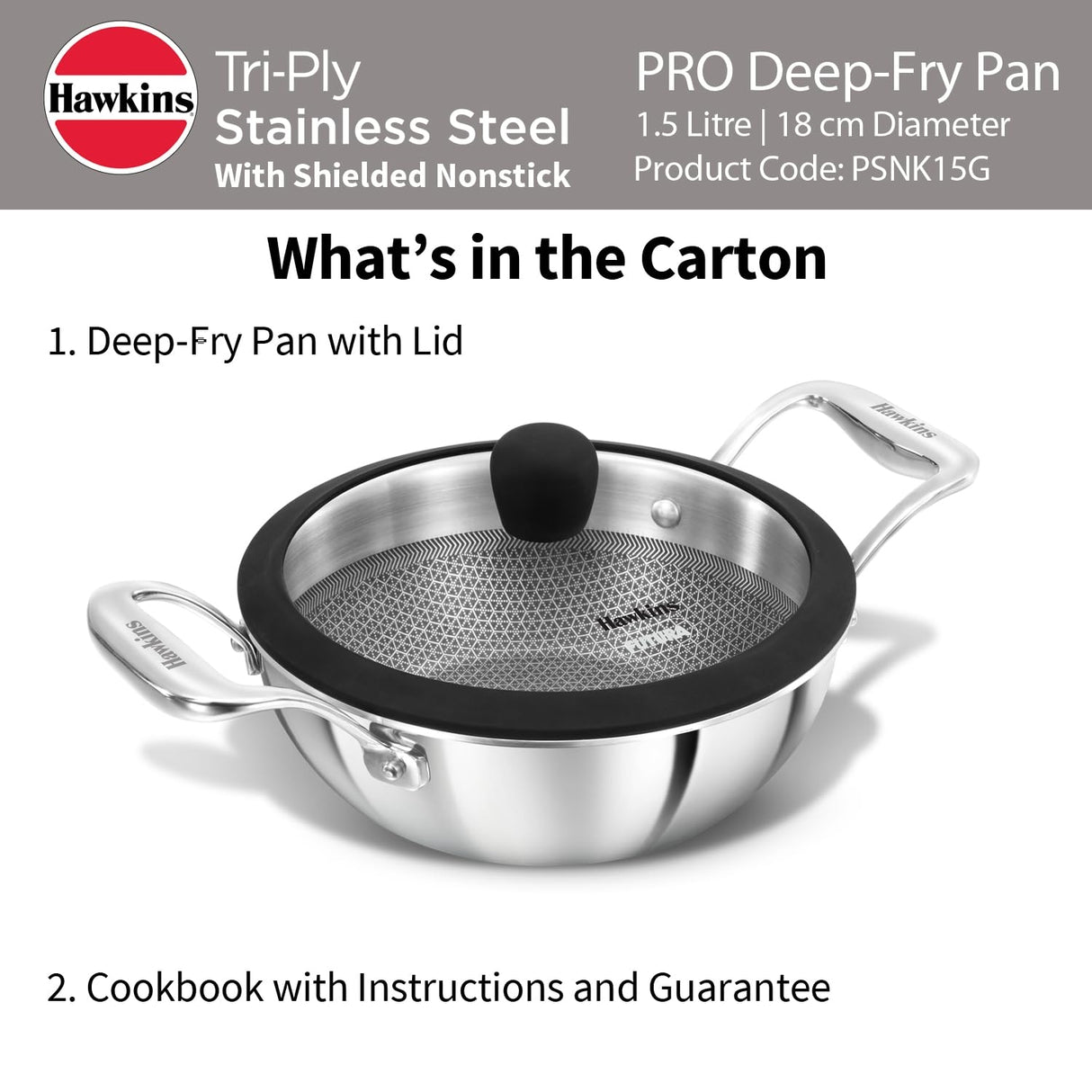 Hawkins Tri-Ply Deep Fry Pan SS Cookware 1.5 L