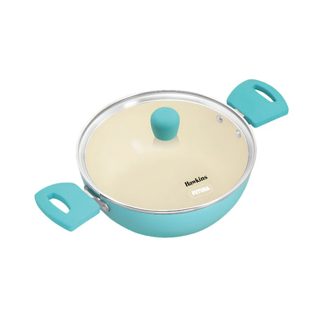 Hawkins Aqua Casserole Base Cookware with Glass Lid (IUC20G) 2 L  20 cm - Aqua Blue_Front View