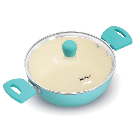 Hawkins Aqua Casserole Base Cookware with Glass Lid (IUC20G) 2 L \ 20 cm - Light Ivory_1