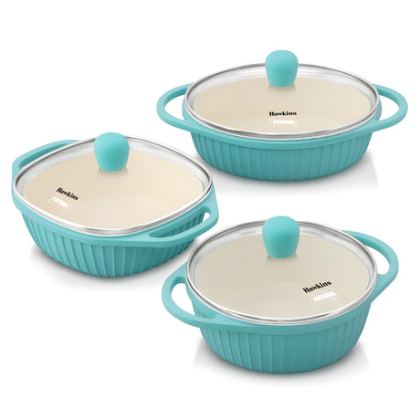 Hawkins Aqua Ceramic C n S Baby Casserole with Glass Lid 3 Piece Gift Set (UBCGP) 1.25 L - Crystal Blue_1