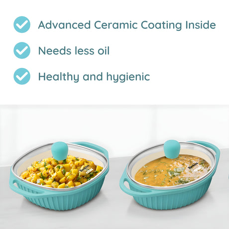 Hawkins Aqua Ceramic C n S Baby Casserole with Glass Lid 3 Piece Gift Set (UBCGP) 1.25 L - Crystal Blue_2