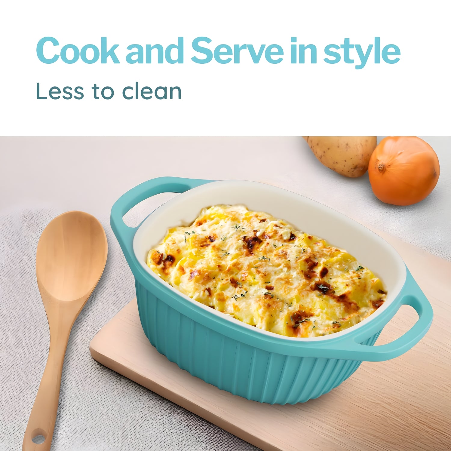 Hawkins Aqua Ceramic C n S Baby Casserole with Glass Lid 3 Piece Gift Set (UBCGP) 1.25 L - Crystal Blue_6