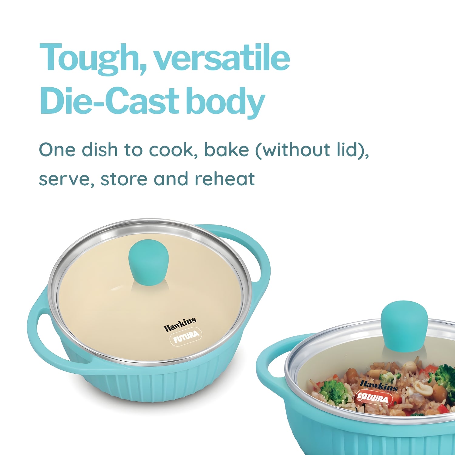 Hawkins Aqua Ceramic C n S Baby Casserole with Glass Lid 3 Piece Gift Set (UBCGP) 1.25 L - Crystal Blue_8
