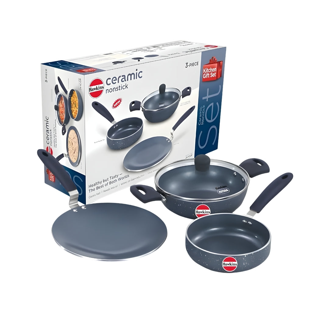 Hawkins Ceramic Non Stick Kitchen (24ICGP) Gift Set 3 Piece - Blue_Front View