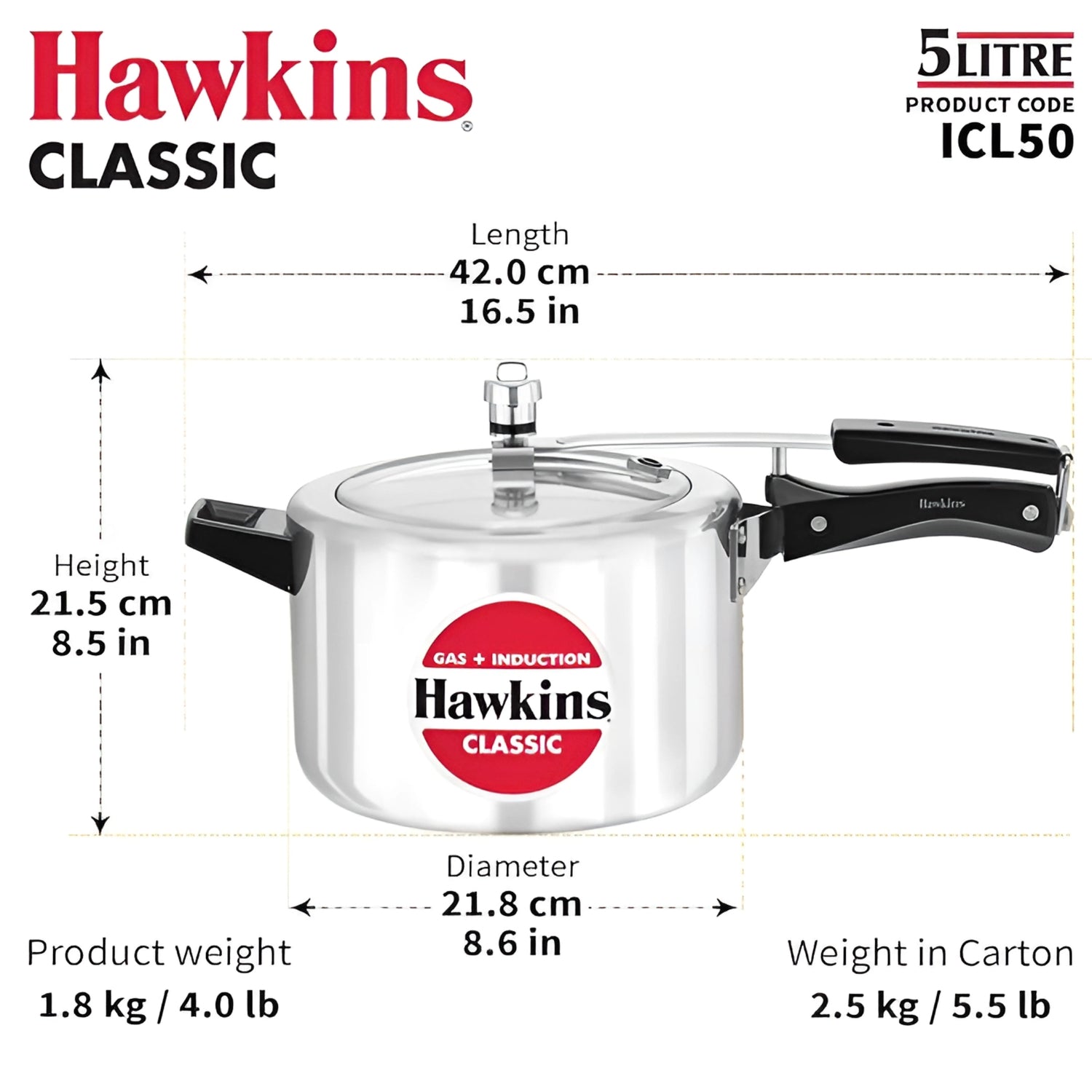 Hawkins Classic Aluminium Pressure Cooker (ICL50) 5 L_4