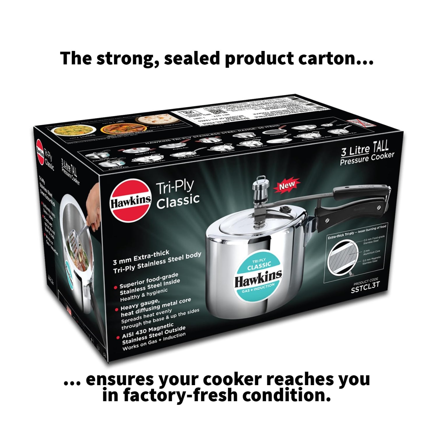 Hawkins Classic Tri-Ply Stainless Steel Tall Pressure Cooker (SSTCL3T) 3 L_5