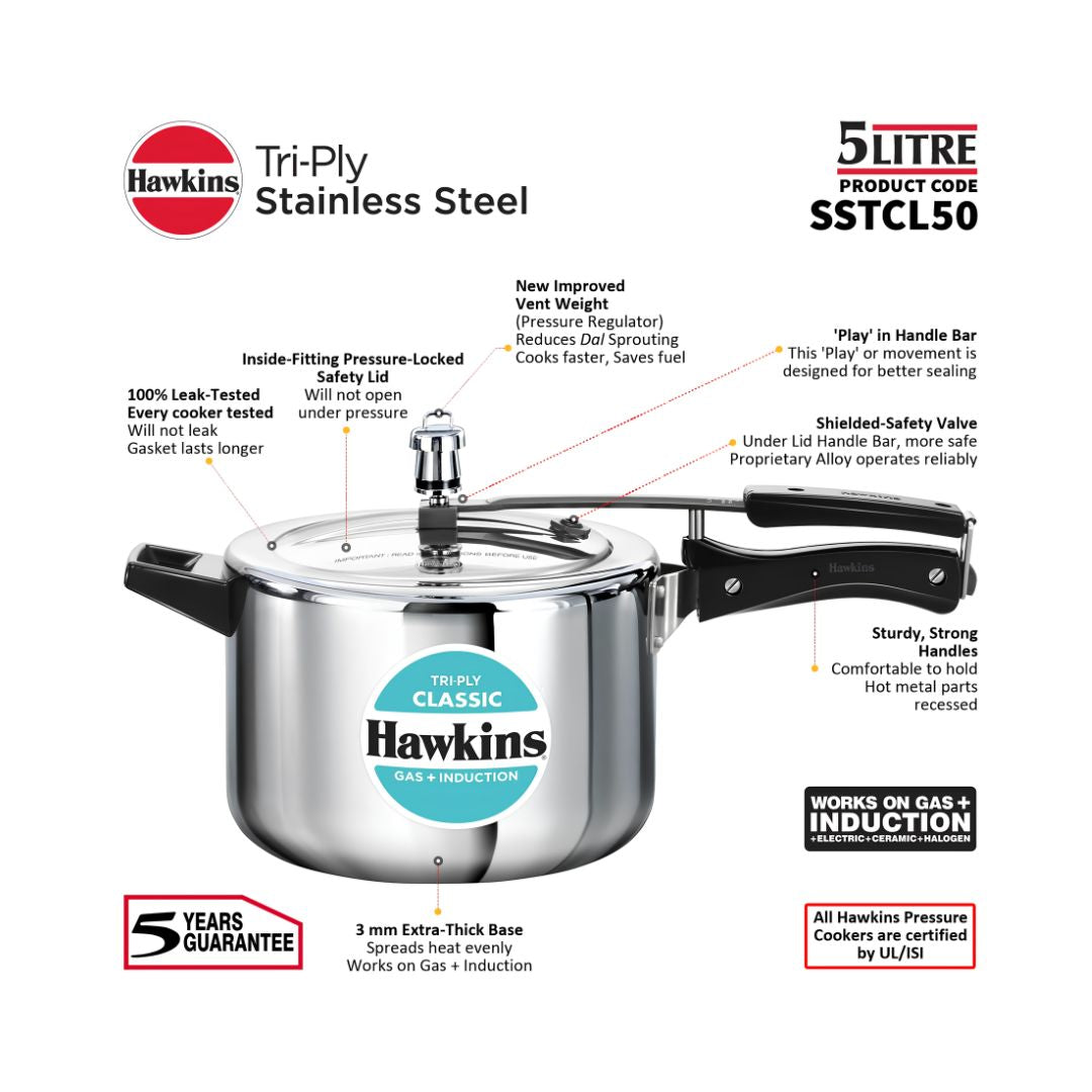 Hawkins Classic Triply Stainless Steel Pressure Cooker (SSTCL50) 5 L_Features 6