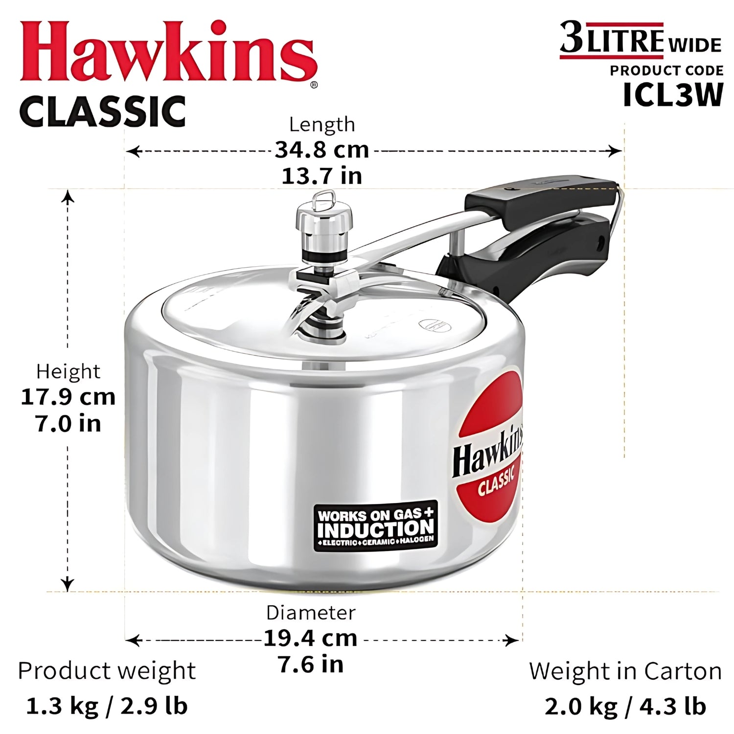 Hawkins Classic Wide Aluminium Pressure Cooker (ICL3W) 3 L_4