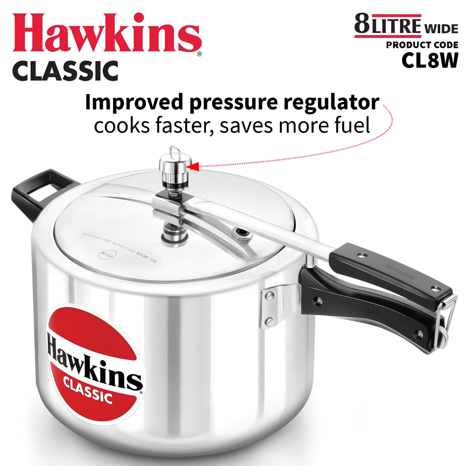 Hawkins Classic Wide Body Aluminium Pressure Cooker (CL8W) 8 L_5