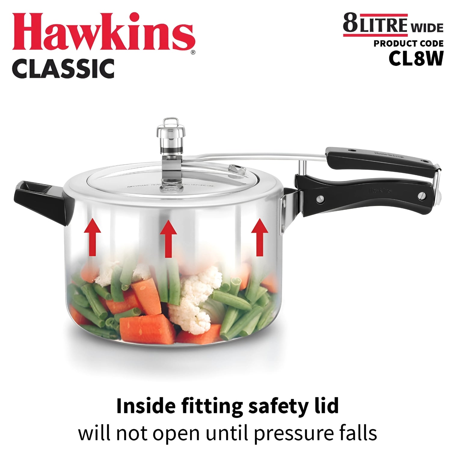 Hawkins Classic Wide Body Aluminium Pressure Cooker (CL8W) 8 L_6