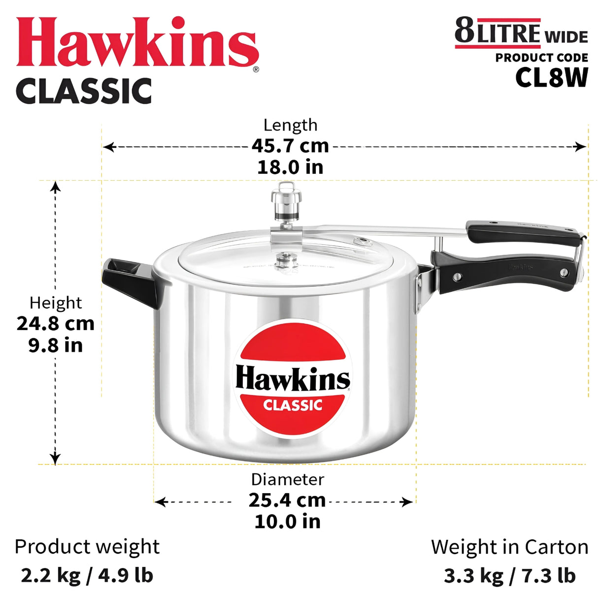 Hawkins Classic Wide Body Aluminium Pressure Cooker (CL8W) 8 L_7