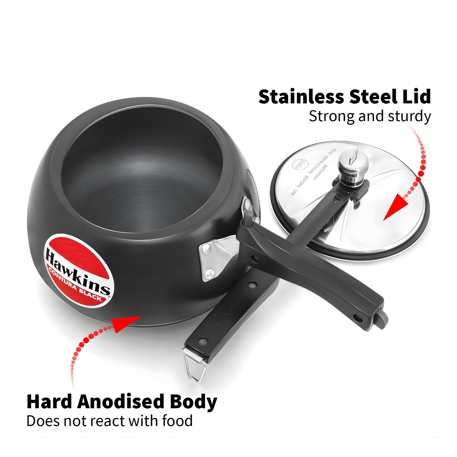 Hawkins Contura Hard Anodised Pressure Cooker (CB30) 3 L - Black_3