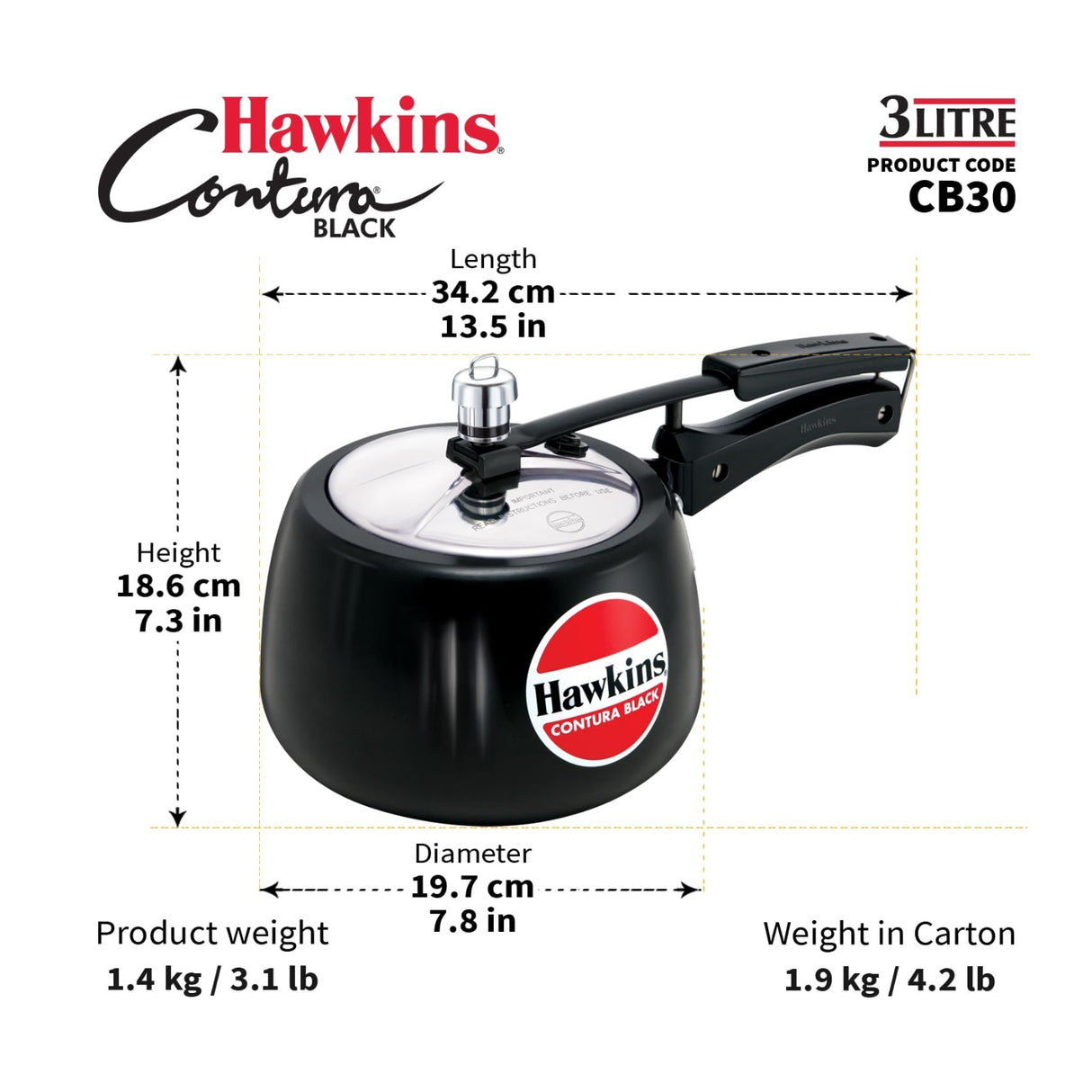 Hawkins Contura Hard Anodised Pressure Cooker (CB30) 3 L - Black_9