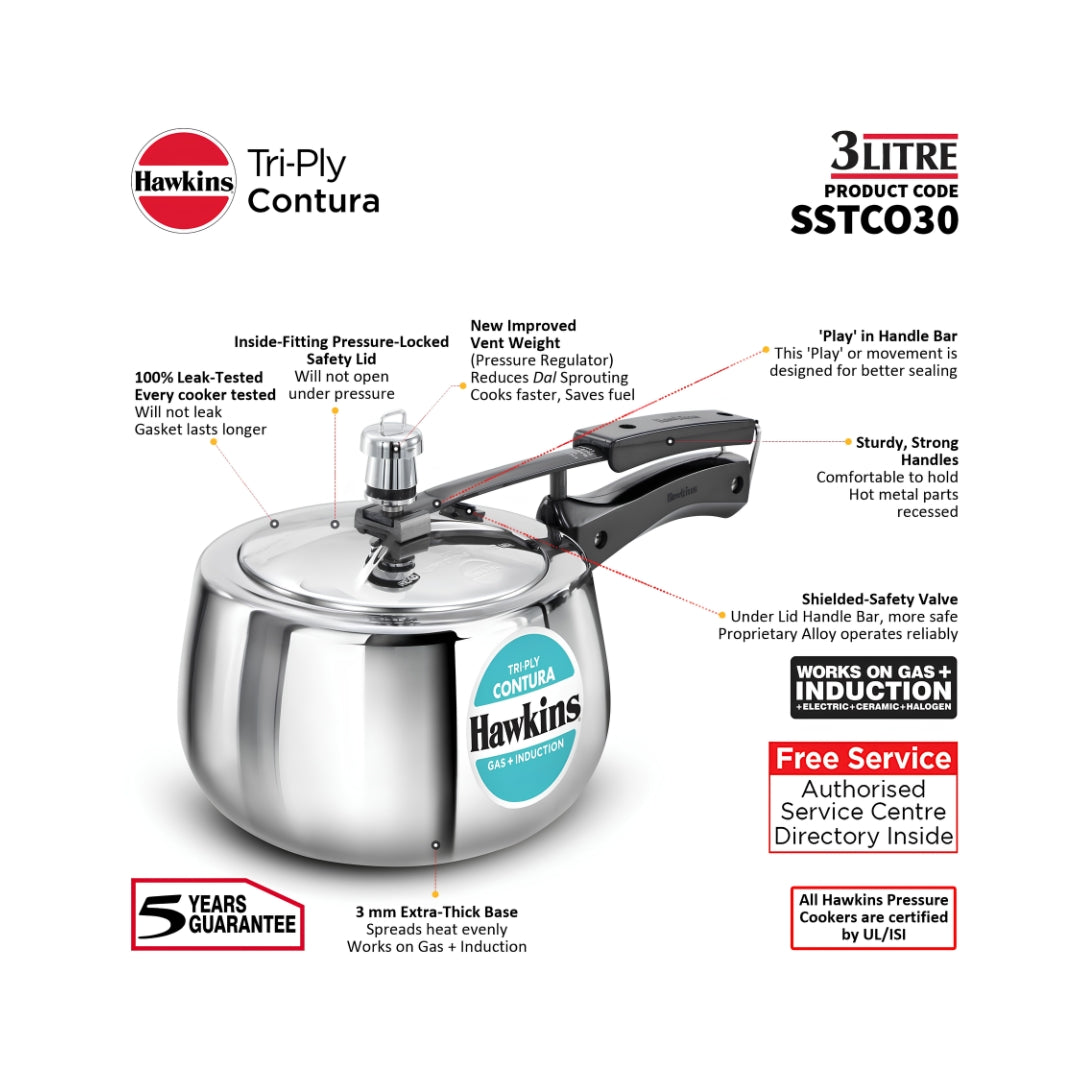 Hawkins Contura Triply Stainless Steel Pressure Cooker (SSTCO30) 3 L_Features7