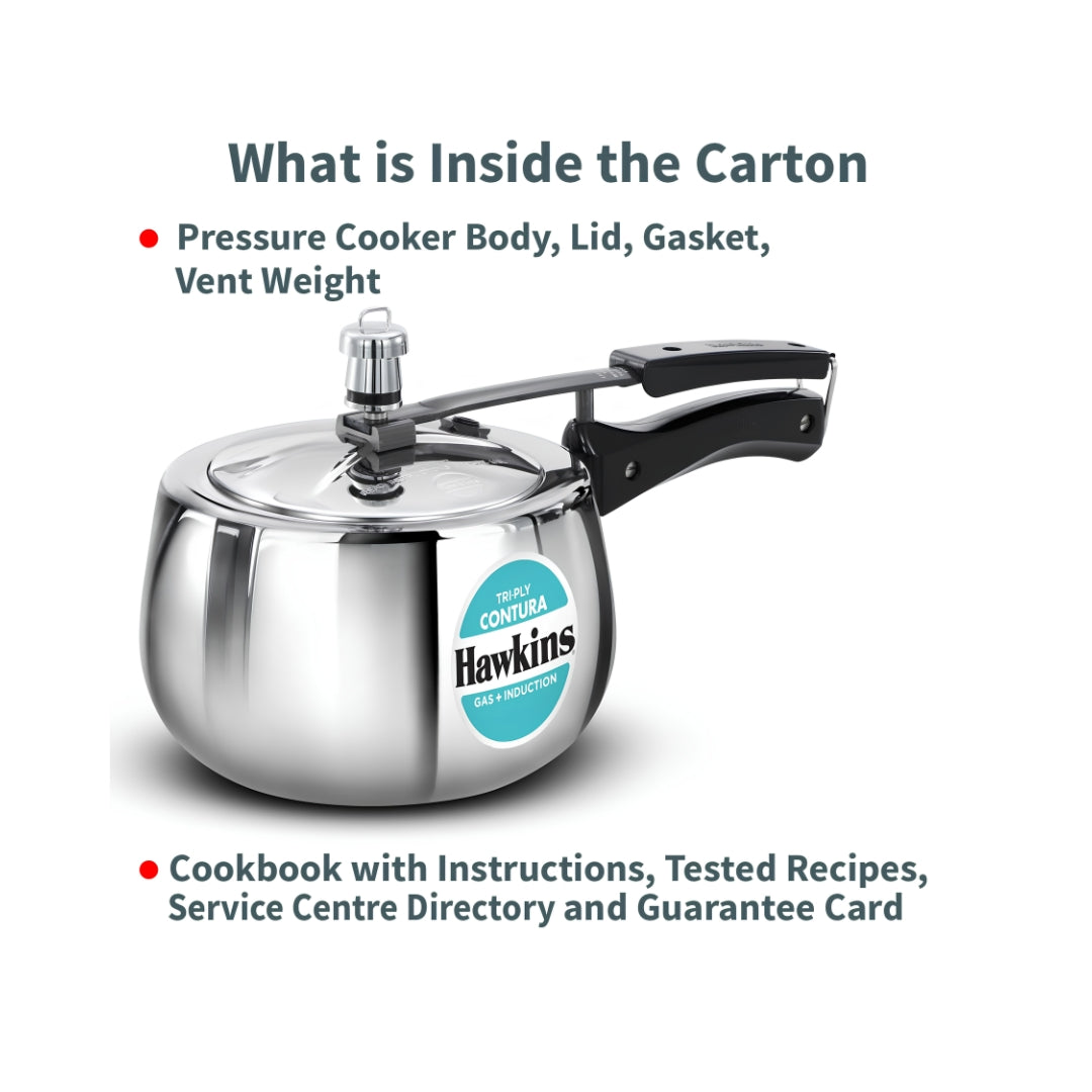 Hawkins Contura Triply Stainless Steel Pressure Cooker (SSTCO30) 3 L_Package Content