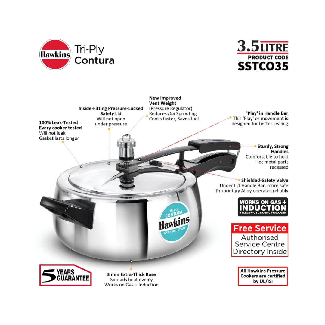 Hawkins Contura Triply Stainless Steel Pressure Cooker (SSTCO35) 3.5 L_Features7