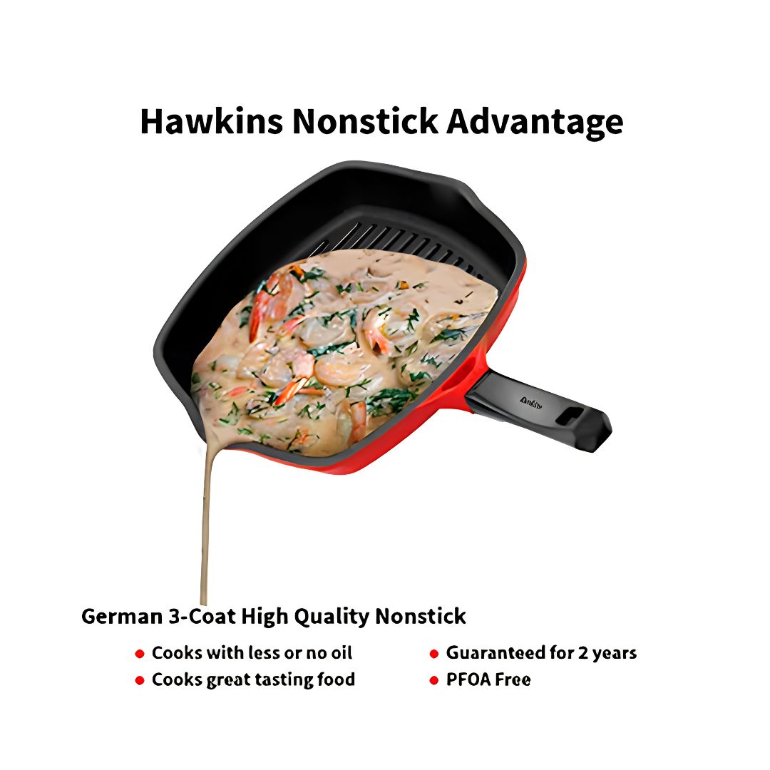Hawkins Die Cast Grill Pan with Glass Lid (DCGP30G) 30 cm - Red_Features 2