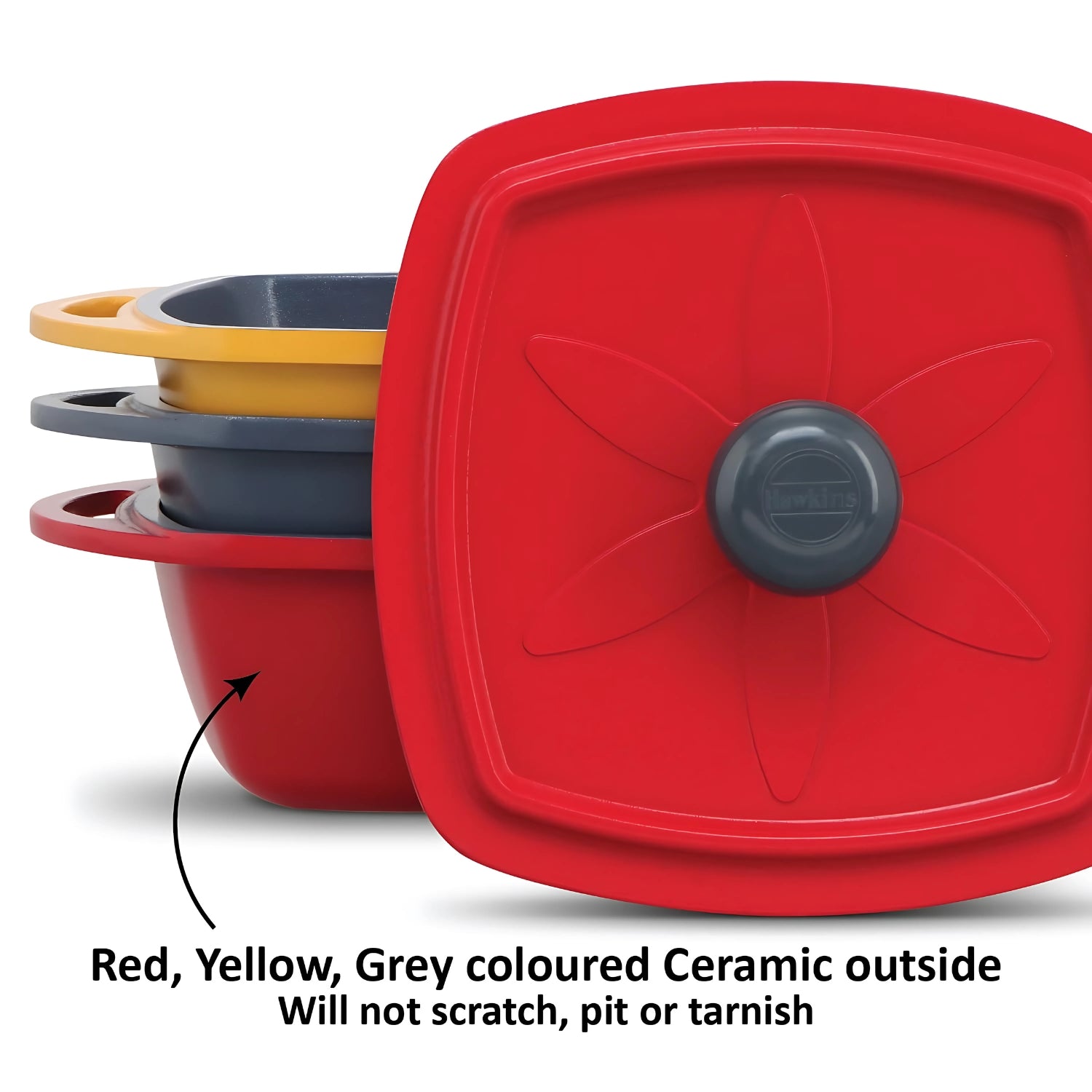 Hawkins Die Cast Mini Casserole Square Serious Gift Set with Lid (23DGP) 3 Pcs 0.75 L - Yellow Grey Red_6