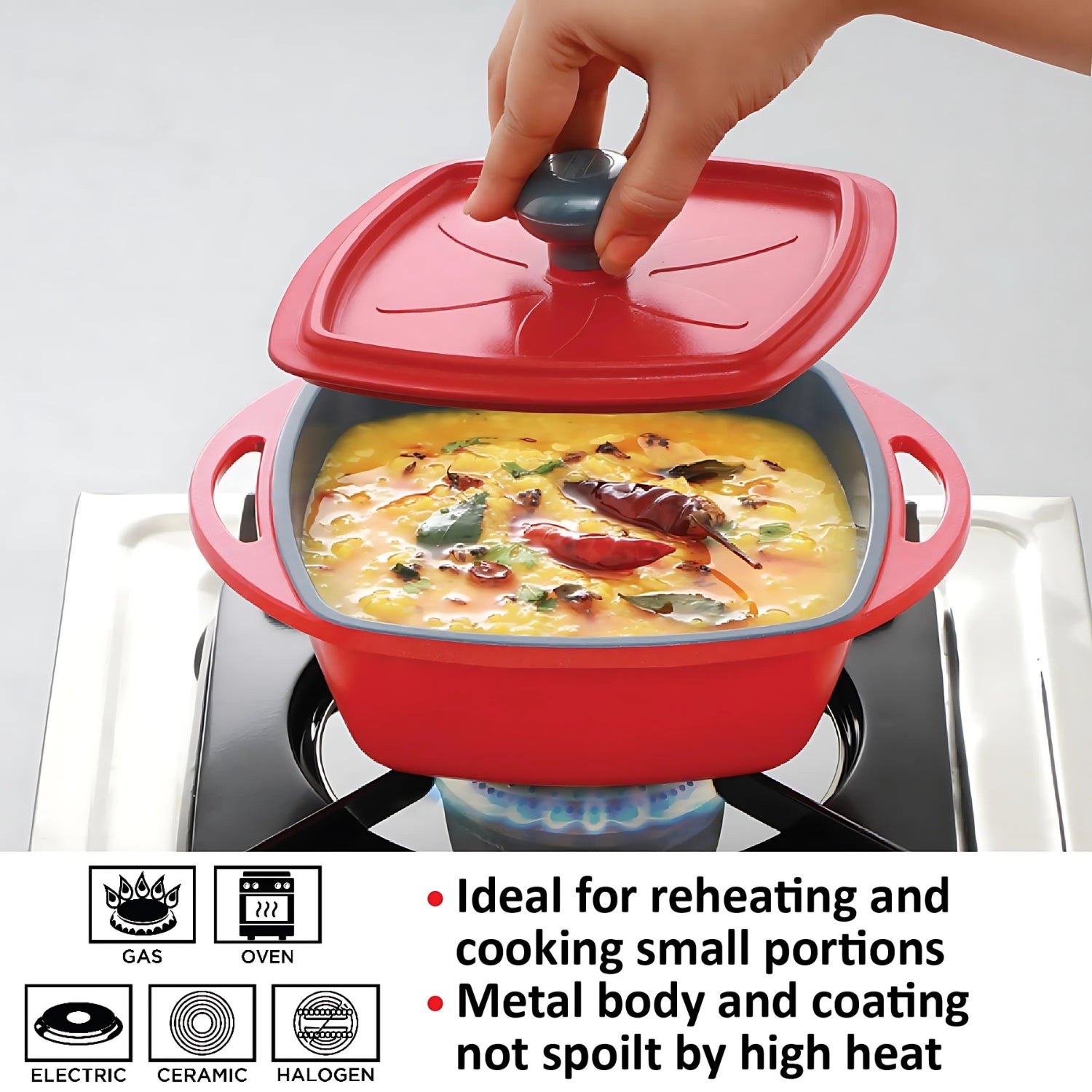 Hawkins Die Cast Mini Casserole Square Serious Gift Set with Lid (23DGP) 3 Pcs 0.75 L - Yellow Grey Red_7