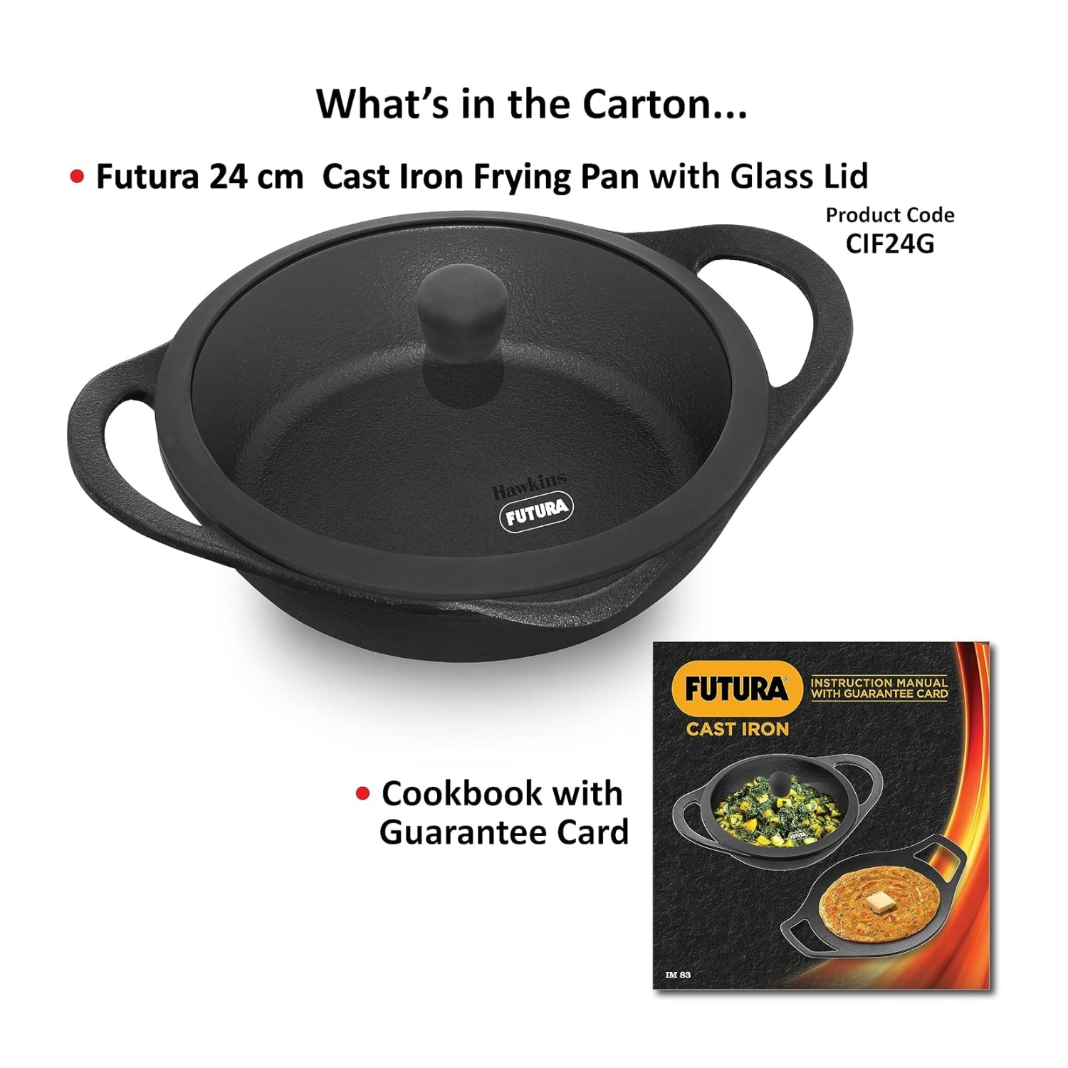 Hawkins Futura Cast Iron Frying Pan with Glass Lid (CIF24G) 24 cm \ 1.8 L - Black_8