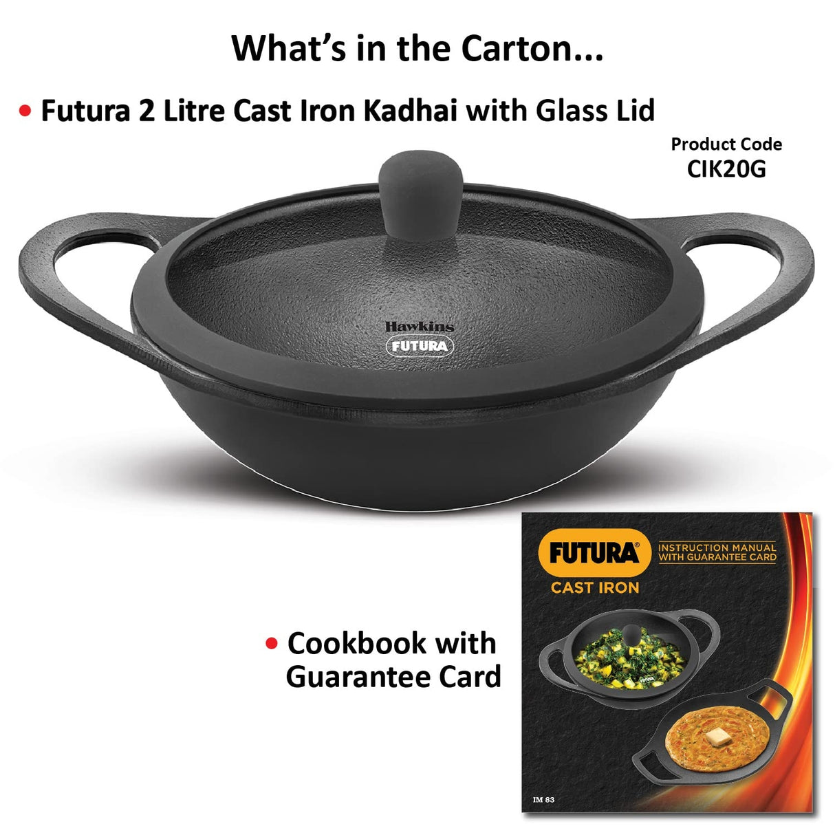 Hawkins Futura Cast Iron Kadai with Glass Lid (CIK20G) 24 cm \ 2 L - Black_11